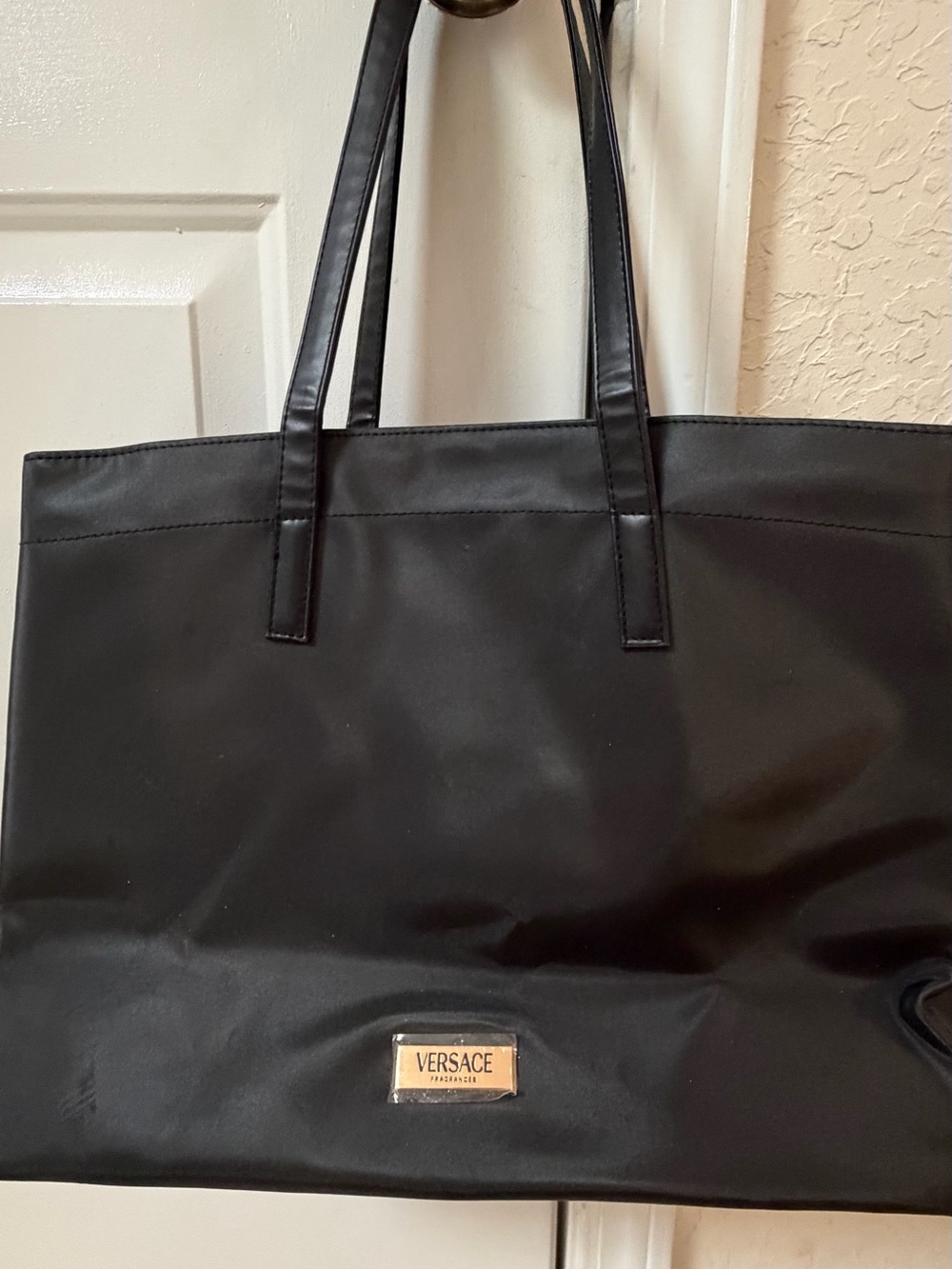 Versace Black Tote with Gold Logo Plaque